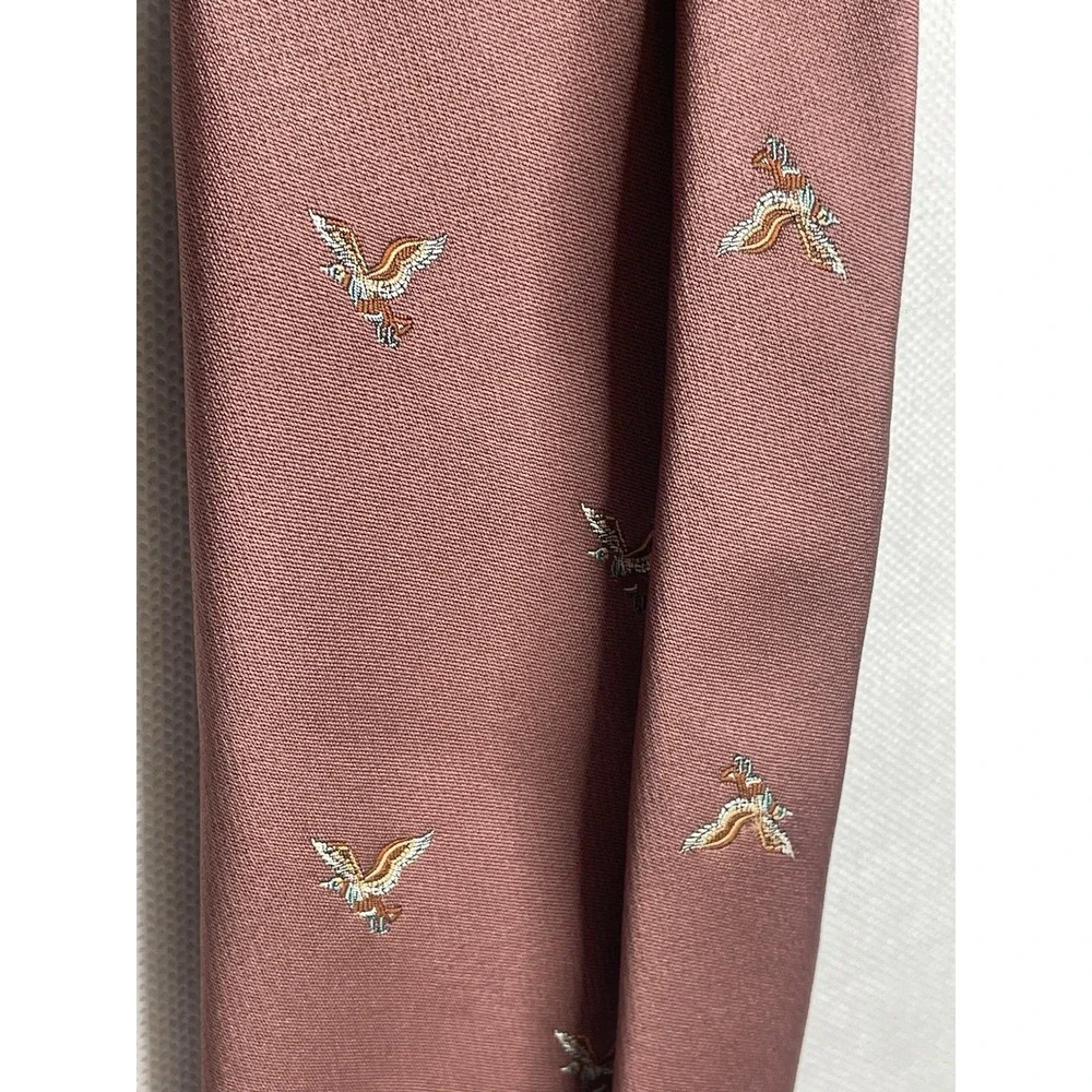 Vintage Oleg Cassini Marchese Weiss Repp Silk Tie Mauve Embroidered Mallard Duck
